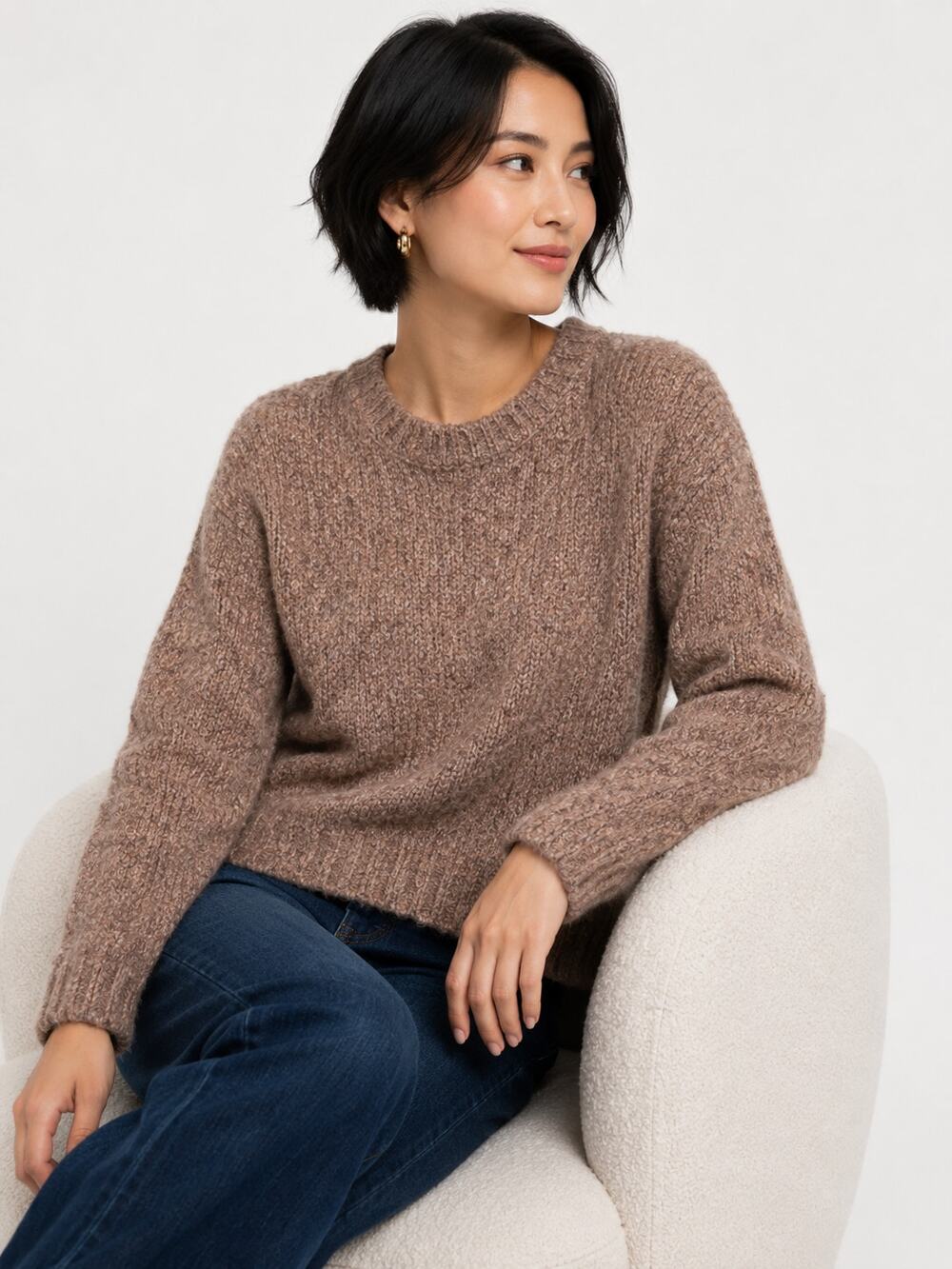 JJ215 Cynthia Rowley Womens XL Brown Marled Knit Pullover Sweater